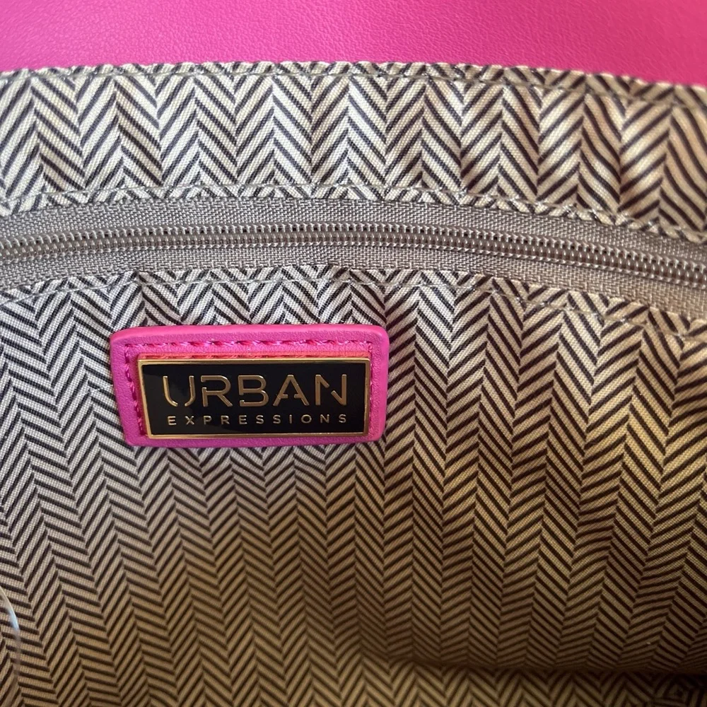 Urban Expressions Pink & Cream Striped Crossbody Clutch w/Gold Toned Chain Strap